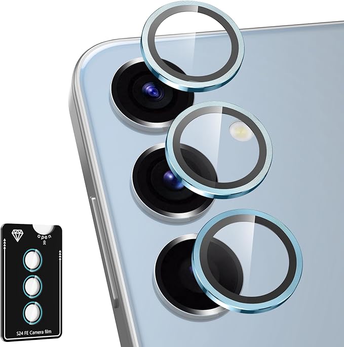 for Samsung Galaxy S24 FE Camera Lens Protector, Individual Metal Ring Tempered Glass Lens Cover, [Strong Adsorption] Scratch Resistant Ultra-Thin HD Clear Lens Cover, 1 Set-Blue