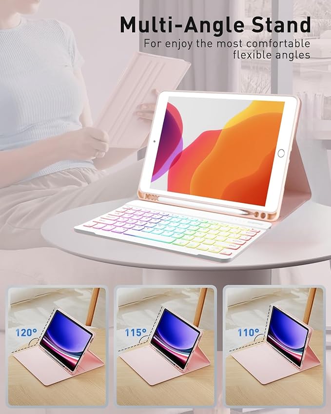 Keyboard Case for Galaxy Tab S6 Lite 10.4 Inch 2024/2022/2020, Slim Lightweight 7 Color Rainbow Backlight Detachable Magnetic Bluetooth Keyboard Cover with S Pen Holder,Mint Green