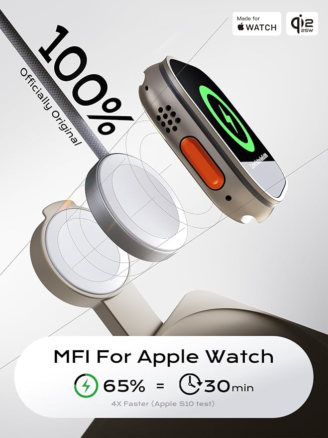 THREEKEY Qi2 25W MagSafe 3-in-1 Wireless Charging Station, MFI Certified by Apple, Fast Foldable Charger Stand for iPhone 17/16/15/14/13/12 Pro Max, Apple Watch, AirPods(45W Adapter Included)