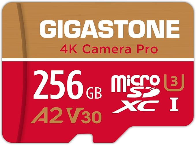 [5-Yrs Free Data Recovery] GIGASTONE 256GB Micro SD Card, 4K Camera Pro, A2 V30 for Smartphone, Gopro, Action Cams, 4K UHD Video, Nintendo-Switch Compatible, Up to 100MB/s, UHS-I U3 C10 with Adapter