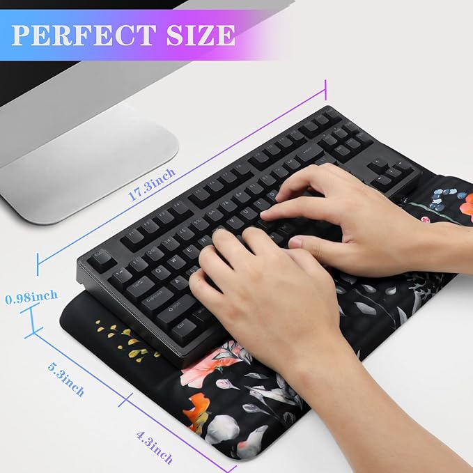 Computer Keyboard Stand with Wrist Rest, Ergonomic Tilted Keyboard Holder - Keyboard Riser with Wrist Pad - Keyboard Tray Support for Office Home - Black Flowers