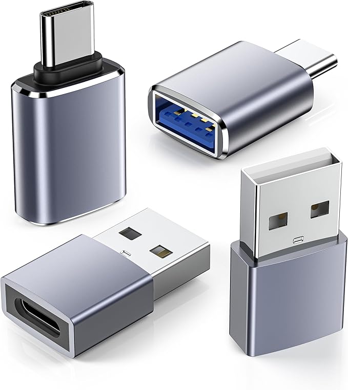 LERTOSN 4 Pack USB to USB C Adapter, USB 3.0 & USB C to USB A Adapter, OTG Converter for iPhone 16/15/14, MacBook Pro/Air 2024, Samsung S25/S24, Car Charger,Fast Data Transfer & Charging
