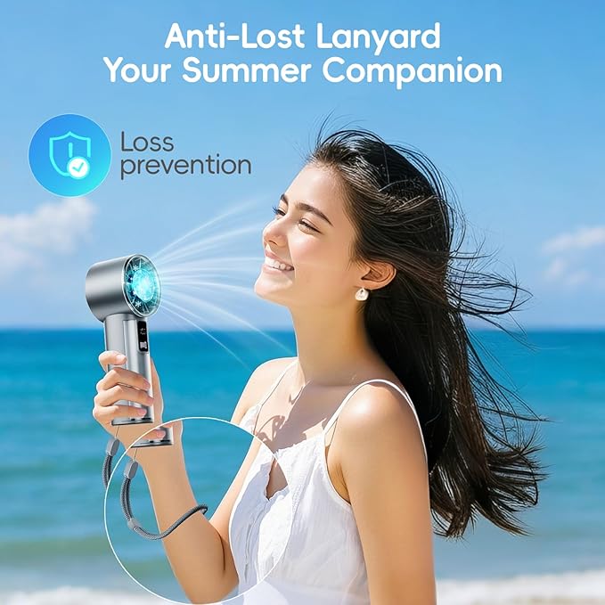PANERGY High Speed Handheld Fan with Ice Cooler,1-100 Speed Adjustable Mini Turbo Fan, 4000mAh Battery Rechargeable & Digital Display,Gifts for Women Men Travel/Office/Beach/Camping(Blue)