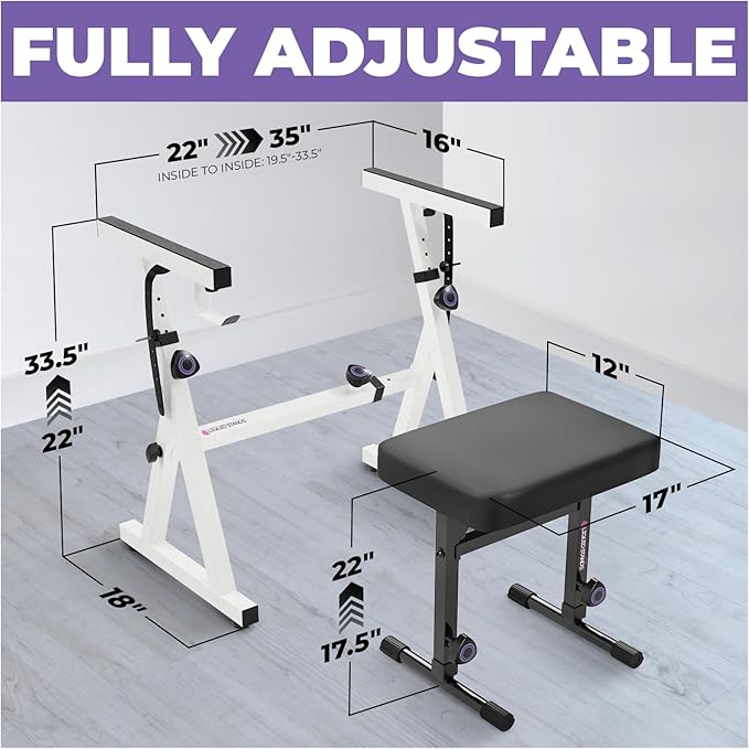 Liquid Stands Portable Heavy Duty Digital Piano Stand & Bench Set - Adjustable Keyboard Music Stand & Seat for 54-88 Key Electric Pianos (White)