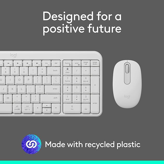 Logitech MK250 Bluetooth Wireless Mouse and Keyboard Combo: Fast & Easy Connectivity, Compact Wireless Keyboard, Ambidextrous Mouse, Durable Build - Windows/MacOS - White