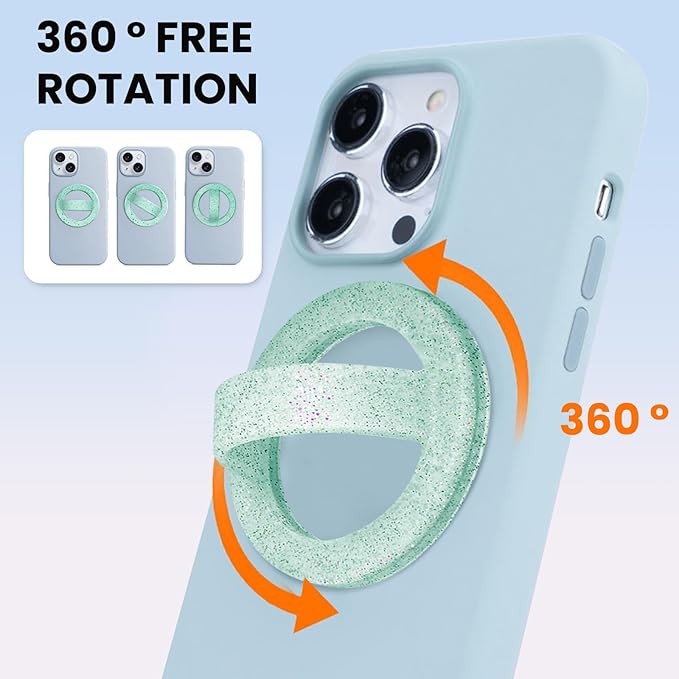 Magnetic Silicone Ring Grip Phone Holder, Loop Grip Phone Holder,Magnetic Phone Loop,Magsafe Phone Grip,Compatible with Magsafe for iPhone 16/15/14/13/12 Series (Green Sparkle)