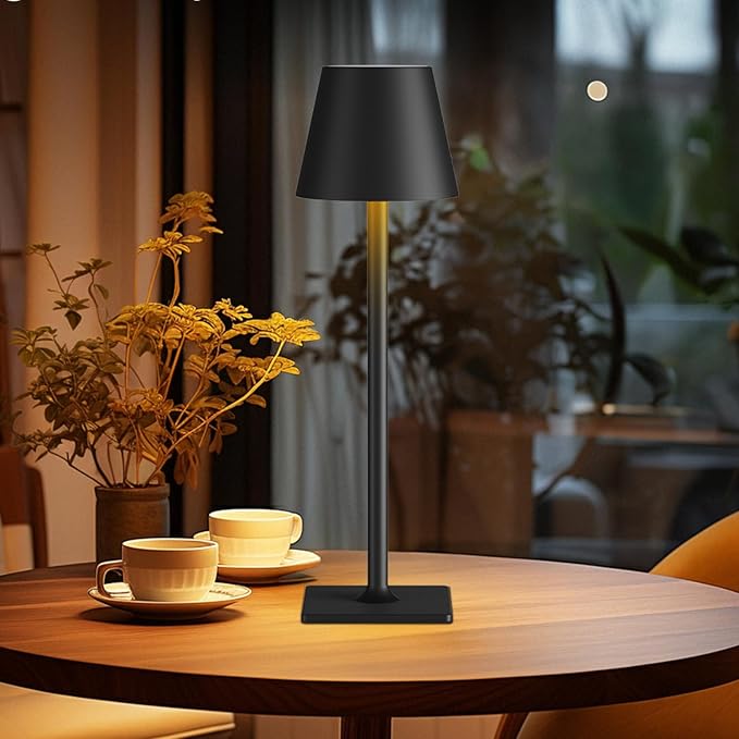 Cordless Table Lamp Rechargeable Lamps: 6000mAh Battery Operated Table Lamp Outdoor Waterproof, Touch Control, Portable Wireless Desk Lamp for Dinner/Bedroom/Restaurant(Black 2 Pack)