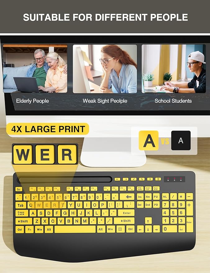 Wireless Keyboard and Mouse Combo - Large Print Ergonomic Keyboard with Wrist Rest, Phone Holder, Sleep Mode, Silent 2.4GHz Keyboard Mouse Set for Computer, Laptop, PC, Mac, Windows - Trueque