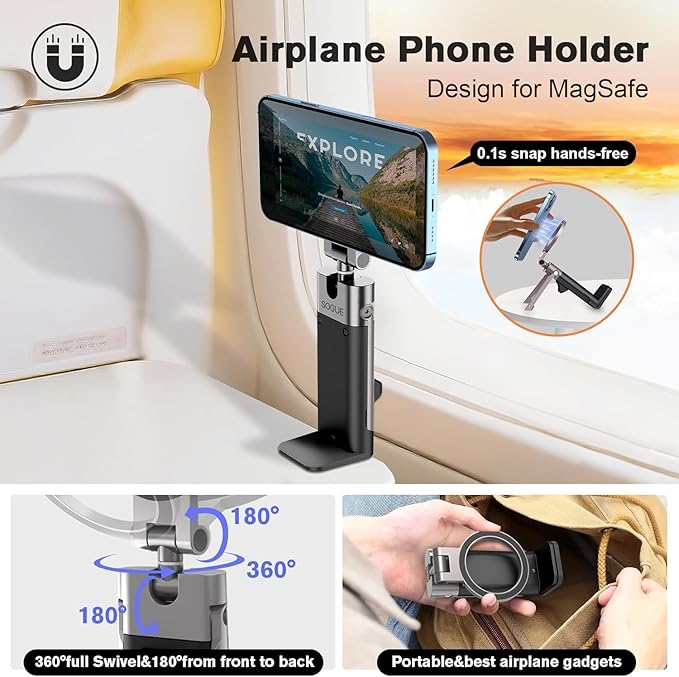 Metal Airplane Travel Essentials Phone Holder Mount for MagSafe N55×40 Magnetic Phone Stand for Desk,Europe Vacation Essentials Universal 360° Swivel Travel Gadgets Cruise Must Haves