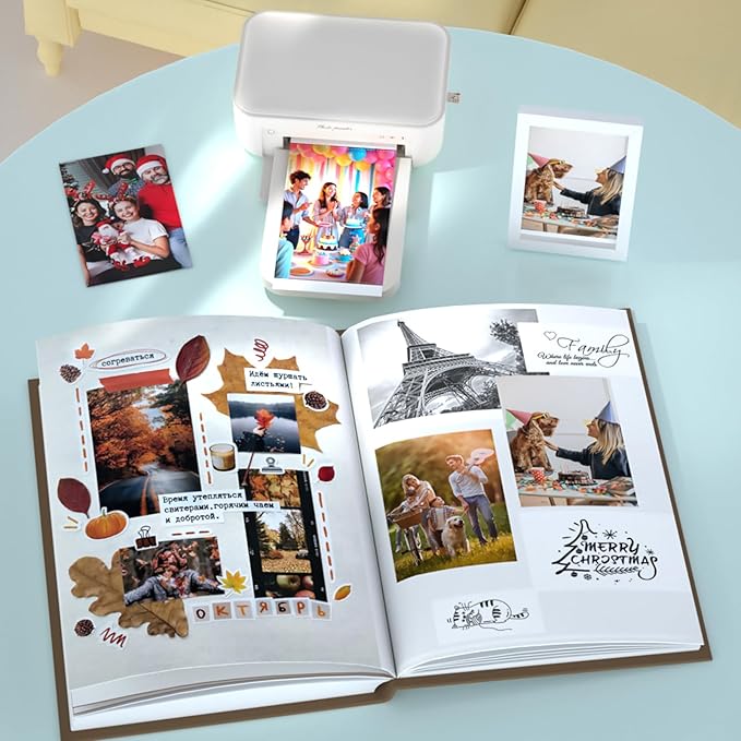 4x6 Photo Printer with 108 Sheets & 2 Color Ribbons - Dye Sublimation Wireless Portable Photo Printer for iPhone & Android Smartphones, Home & Travel Picture Printing, Ideal Gift, White