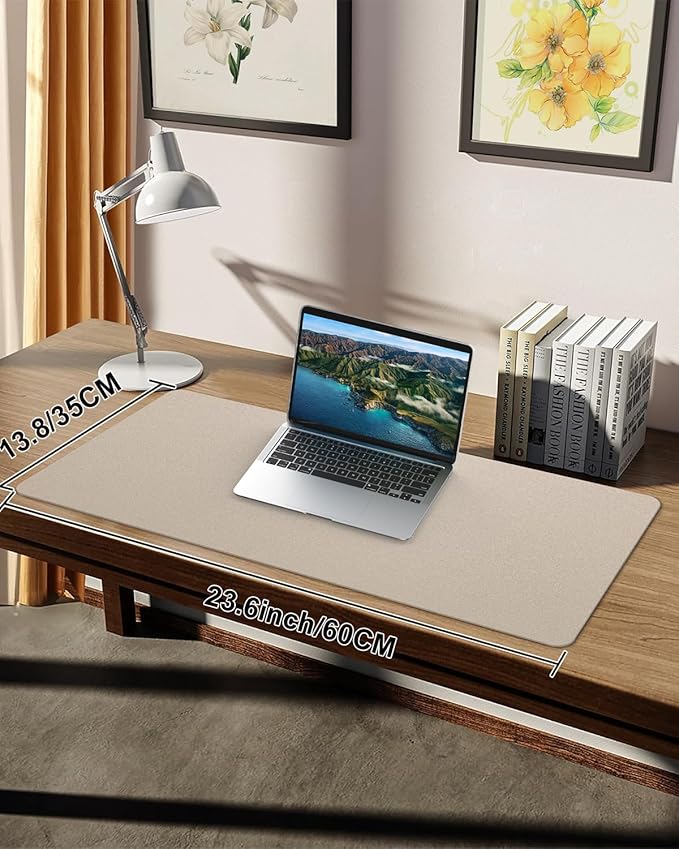 Small Desk Mat,Leather Desk Pad Protector,Desk Mouse pad,Office Desk mat,Laptop Mat for Desk, Non-Slip PU Leather Desk Blotter,Waterproof Desk Writing Pad for Office/Home(23.6"x13.8",Apricot)