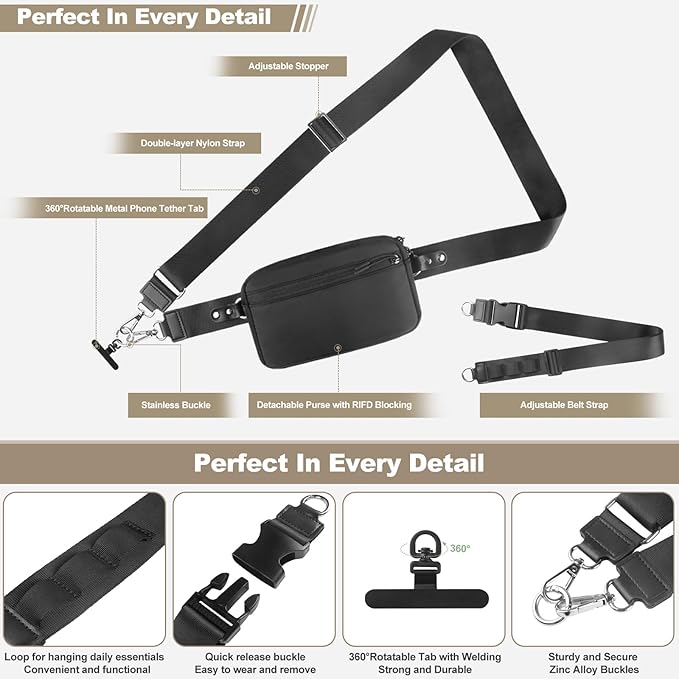 Phone Strap Crossbody, Clip and Go Strap for Phone with Wallet Crossbody, Adjustable Phone Lanyard Belt Strap with Detachable RFID Wristlet Wallet (XL)