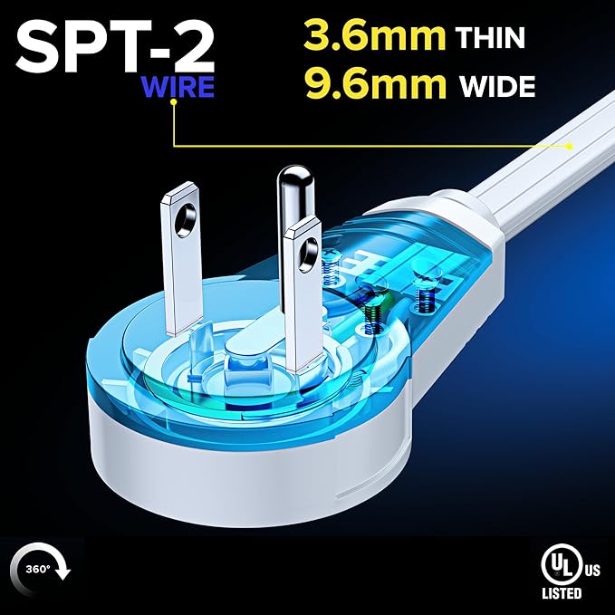 Maximm Cable 4 Ft 360° Rotating Flat Plug Extension Cord, 16/3 AWG Multi 3 Outlet 3-Prong Grounded Wire- White - UL Certified