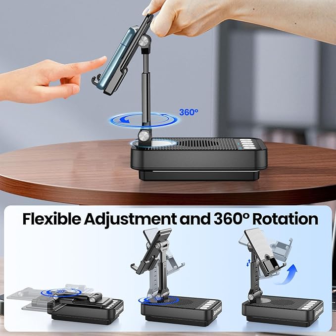 JTEMAN Gifts for Men Women Phone Stand Bluetooth Speaker with Light and Power Bank, 360 Rotating Phone Holder Cool Tech Gifts for Dad Mom Husband Unique Birthday Gift Ideas