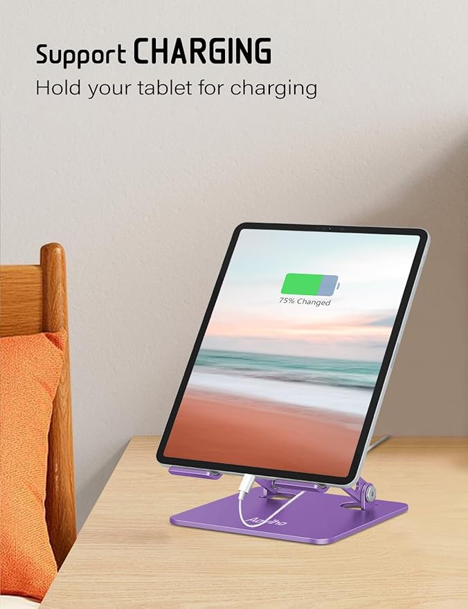 Tablet Stand Holder for Desk, Adjustable Desktop Tablet Holder, Foldable Aluminum Tablet Mount for iPad pro 12.9, iPad Air Mini, Samsung Galaxy Tabs Z Fold Kindle Fire 4-12 inch Purple