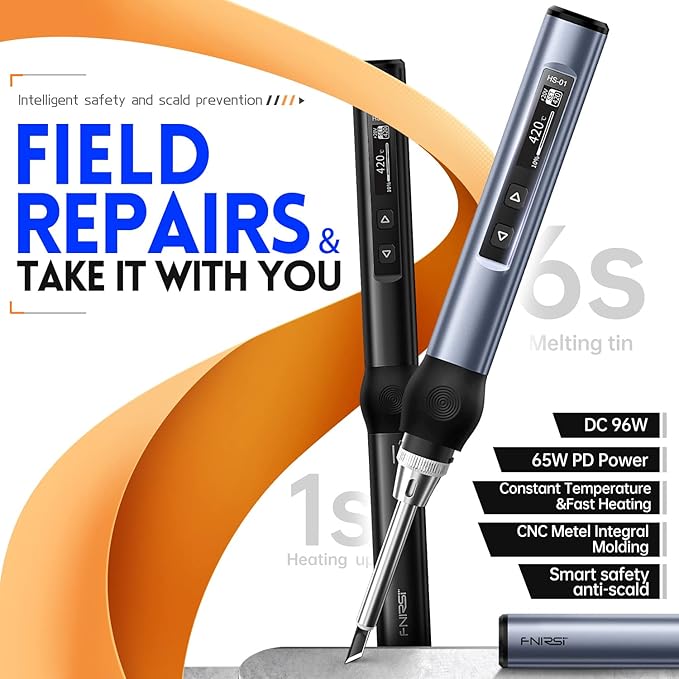FNIRSI Soldering Iron Kit, DC/PD(96W/65W) Mini Digital Soldering Iron, 180-780℉ Fast Heating, 6 Soldering Tips, Digital OLED Screen Display, Auto Sleep (With Power Adapter)
