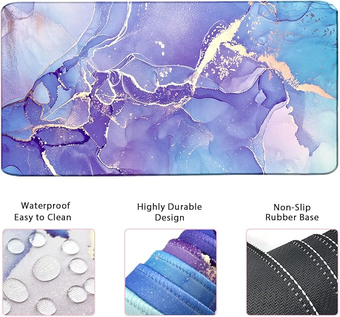 Large Mouse Pad and Keyboard Wrist Rest, Desk Pad for Keyboard and Mouse, 4-in-1 Large Gaming Mouse Pad with Wrist Support - Purple Marble