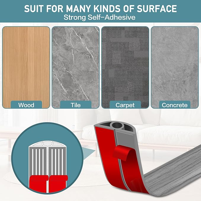 Floor Cord Cover Self Adhesive Cord Hider Floor Extension Cord Covers for Floor Power Cord Protector Cable Management Prevent Cable Trips Cable Cavity 0.32" W x 0.32" H (Light Grey Wood, 20Ft)