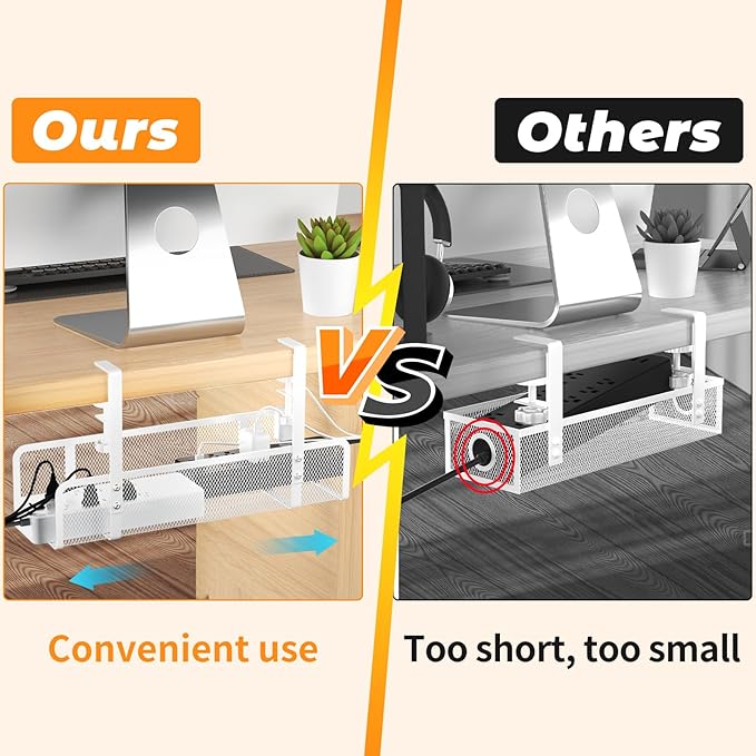 Under Desk Cable Management Tray, Wire Management Desk Cable Organizer Cable Management Box, Cord Organizer Storage for Office