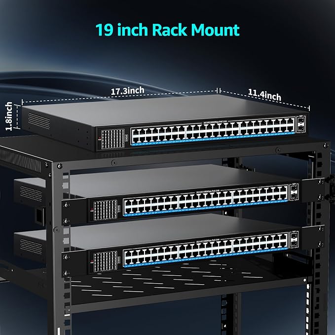 48 Port Gigabit PoE Switch Unmanaged with 48 Port IEEE802.3af/at PoE+@400W, 2 x 1G SFP, NICGIGA 50 Port Network Power Over Ethernet Switch, Desktop/Rackmount