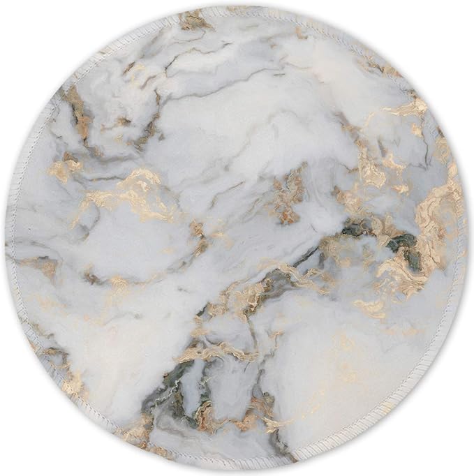 ITNRSIIET Round Mouse Pad with Stitched Edge Premium-Textured Waterproof Non-Slip Rubber Base Desktop Protection Mat Diameter 8.7 inches, Gray Marbling Gold