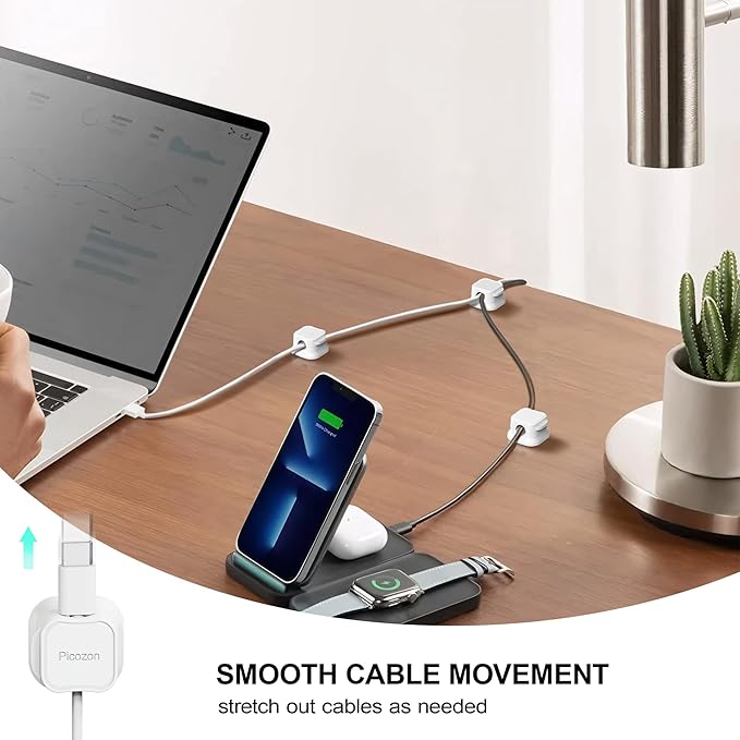 12 Pack Magnetic Cable Clip Organizer Cord Holder, Picozon Adhesive Cable Management, Wire Phone USB Charger Cable Holder, Keeper Organizer for Office Home Desktop Table - White
