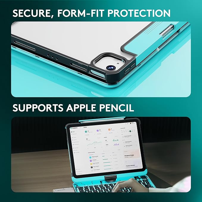 GUSGU Transparent Case with Wireless Keyboard for iPad 10.2-in (7th, 8th, and 9th Gen), 7 Colors Backlight, Trackpad, 360°Rotating Stand, Tech Style