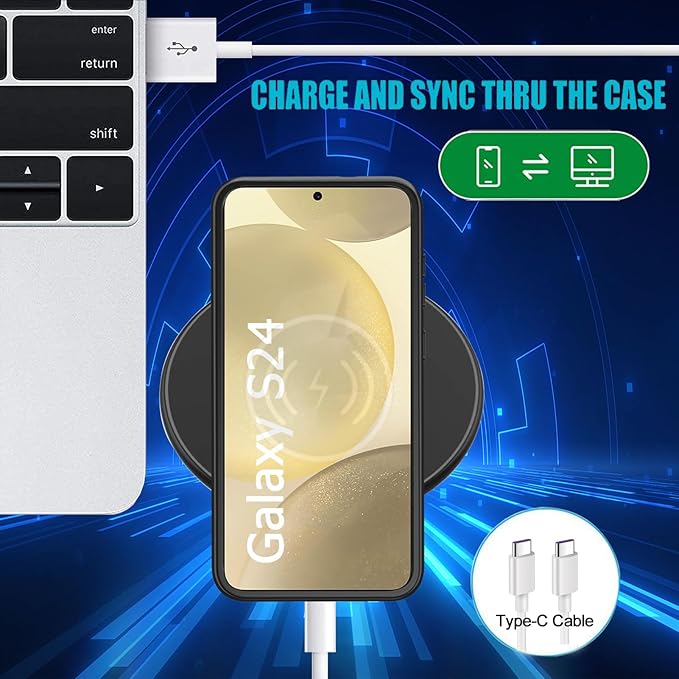 Battery Case for Galaxy S24, [10000mAh] Slim Portable Protective Fast Charging Case Backup Power Bank Battery Case Compatible with Galaxy S24-6.2 inch-Black