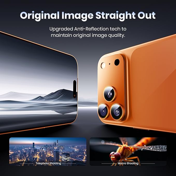 Hoerrye for iPhone 17 Pro Camera Lens Protector - [12FT Shatterproof Military Grade] [Strong Adsorption] Top 9H+ Tempered Glass Camera Screen Full Protective Cover Case Friendly,Cosmic Orange