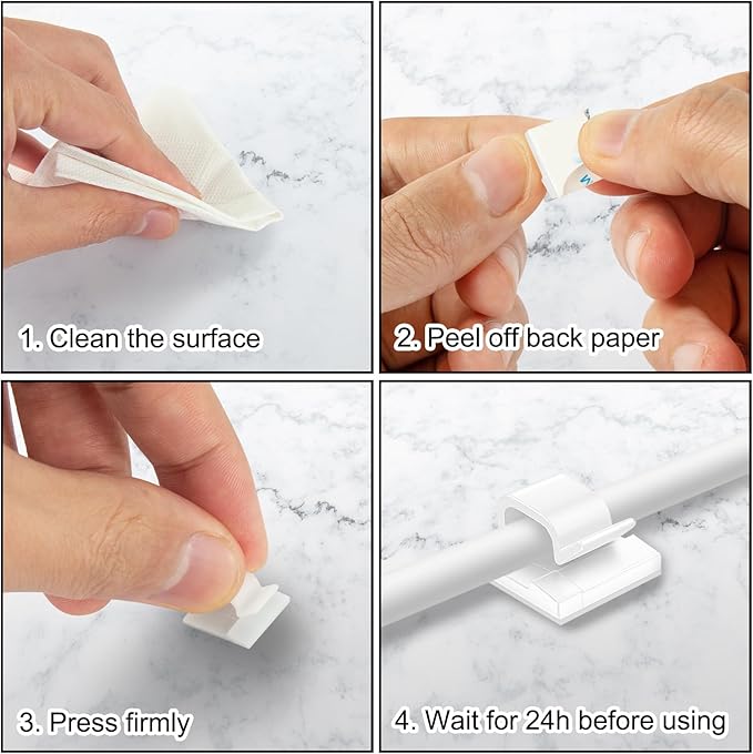 130 Pcs Cable Clips, Adhesive Cable Organizer Cord Holder Wire Clip Wire Management Self Adhesive Hooks Wire Holder for Office, Home(White, 130PCS-Large)