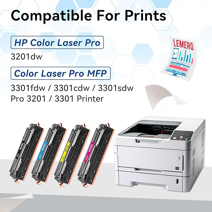LEMERO 218A Toner Cartridges 4 Pack 218X (with Chip) Compatible Replacement for HP 218A 218X Toner Cartridges Work for HP Color Laserjet Pro MFP 3301cdw 3201dw 3301sdw Printer W2180A W2180X (BCMY-4P)