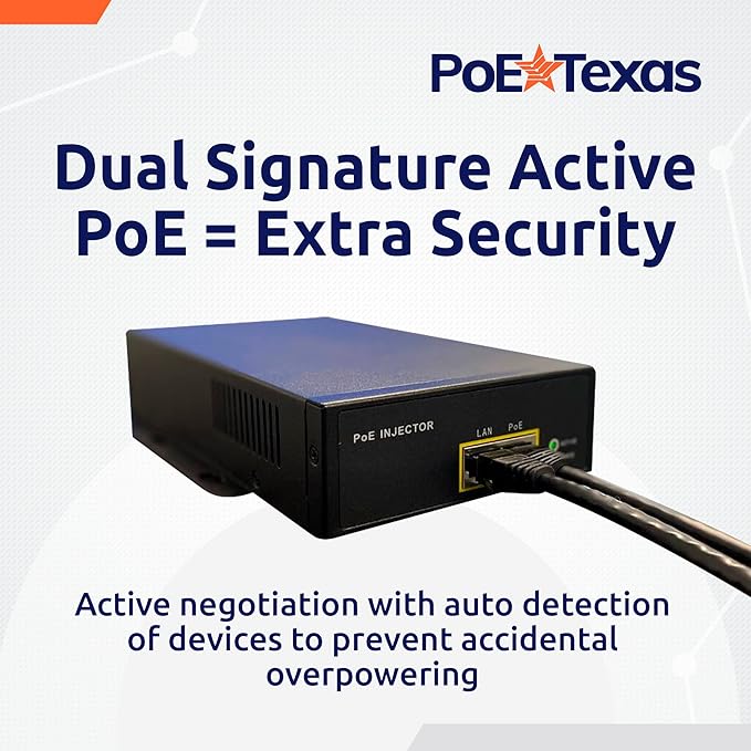 Poe Texas PoE Injector - 802.3bt PoE++ Single Port Power Over Ethernet Injector - Active PoE Adapter with 55V 95W Output - 10/100/1000 Gigabit Data - Mode A/B Wall Mount Plug & Play