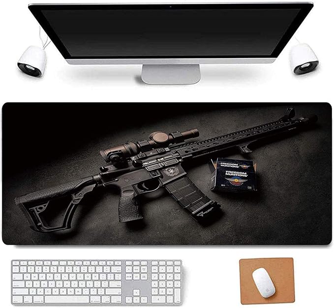 RTGGSEL 31.5x11.8 Inch Non-Slip Long Extended Large Gaming Mouse Pad with Stitched Edges XL Laptops Keyboard Mouse Mat (Black Gun)