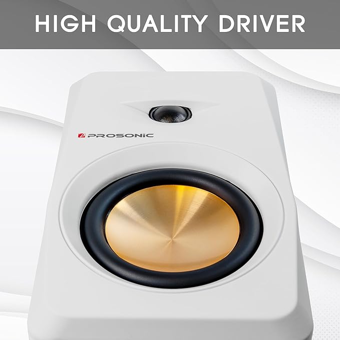 Active Bluetooth Bookshelf Speaker Studio Monitor Home Theater, Optical Input, Coaxial Input, 2 x RCA Aux Input, 30 Watts x 2 (White)