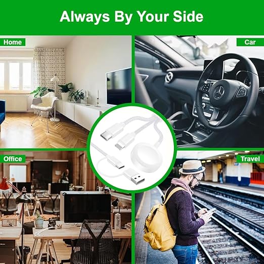Upgraded 3 in 2 USB C Cable for Apple Watch Charger (4FT/1.2M) Travel USBC Multi Fast Charging Cord Compatible with iWatch Ultra 2/SE 2/10/9/8/7-1, iPhone 16 Pro Max Plus/15/14/13/12/11, iPad, AirPods