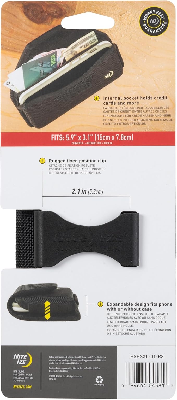Nite Ize Clip Case Hardshell Universal Rugged Holster - Holster for Men's & Women's Belts - Utility Belt Pouch - Phone Accessories - Cell Phone Pouch - X-Large, Black