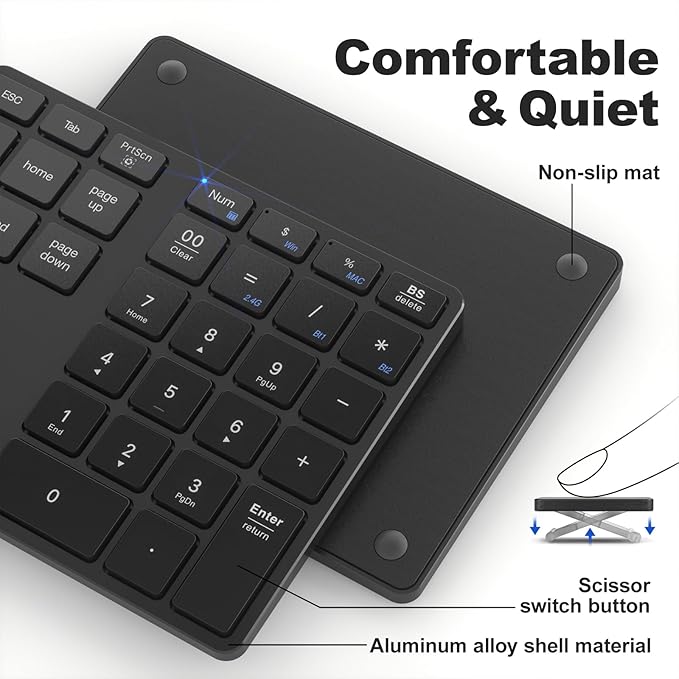 MOFII Bluetooth Number Pad for Laptop - Black Wireless Numeric Keypad 35 Keys USB-C Rechargeable Numpad, Accounting Portable Financial Data 10 Key for Laptop/PC/Desktop/Notebook/Surface Pro