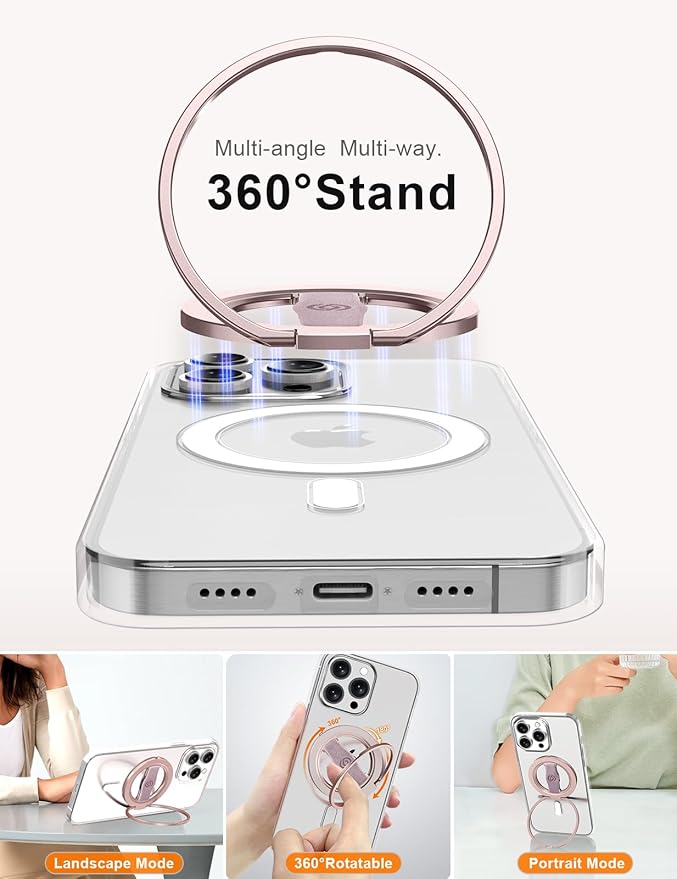 EWA MagOne 3rd Gen [Compatible with MagSafe] Phone Grip Stand with Finger Strap, Removable Magnetic Ring Holder Kickstand Loop for iPhone 16,15, 14, 13, 12 Series-(Pink)