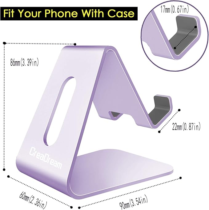 CreaDream Cell Phone Stand, Cradle, Holder,Aluminum Desktop Stand Compatible with Switch, All Smart Phone, iPhone 11 Pro Xs Max Xr X Se 8 7 6 6s Plus SE 5 5s-Purple