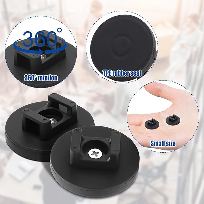 20Pcs Strong Magnetic Cable Zip Tie Base, Multipurpose Cable Ties Mount Wire Clips Management Base,Heavy Duty Wire Cable Holder for Electrical Cable Wire Organization (43mm Vertical Tension 8.5kg)