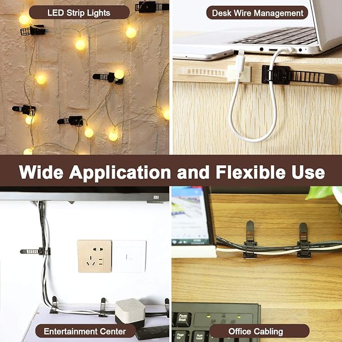 Adhesive Cable Management Clips, 100Pcs Adjustable Nylon Cable Strap Ties Wire Clips Clamps Organizer with Strong Adhesive Tape, Extra Screw & Hole for Strong Fixation Home Office - 3.35 Inch Black