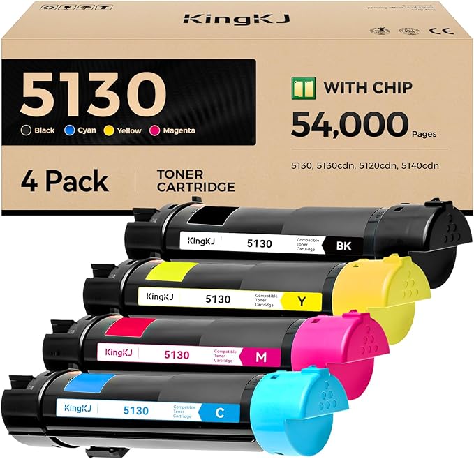 5130 Toner Cartridge Set 4-Pack High-Capacity Replacement for Dell 330-5850 330-5846 330-5843 330-5852 Compatible with Dell 5130 5130cdn 5120cdn 5140cdn Color Laser Printers(Black Cyan Magenta Yellow)