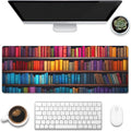 Large Gaming Mouse Pad for Desk,Bookshelves Full of Books Desk Mat,Colorful Books Desk Pad,Extended Big Computer Keyboard Mouse Pad with Non-Slip Base and Stitched Edge,31.5"x11.8"