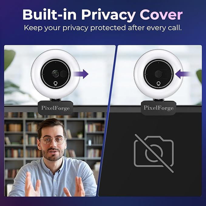 4K Webcam for PC with Microphone & Light & Privacy Cover, Web Camera for Desktop Computer/Laptop/Monitor/Mac, 4K UHD Sony Sensor, PDAF Auto Focus, Dual AI Noise-Cancelling Mics, USB Streaming Camera