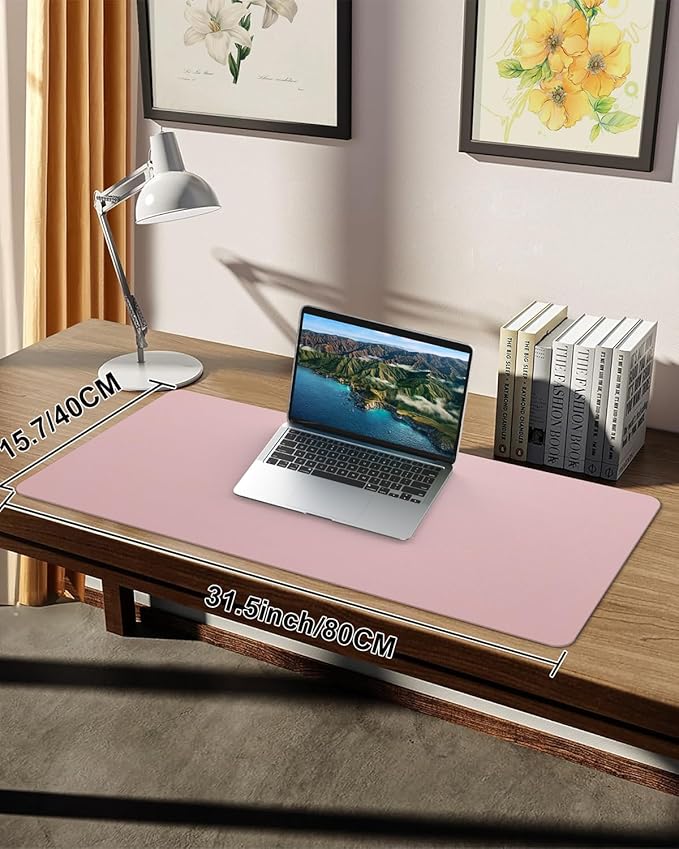 Leather Desk Protector, Non-Slip PU Laptop Mat for Office/Home - Waterproof Writing Pad (31.5"x15.7", Rose Pink)