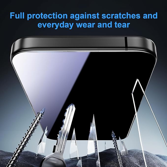 OneFish for iPhone 16 Pro Max Privacy Screen Protector, 4-Way 360° Anti-Spy Tempered Glass, 9H Hardness, HD Clear Anti-Fingerprint 3D Curved Edges, Case-Friendly & Easy Installation [2 Pack]