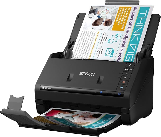 Epson Workforce ES-500W II Wireless Color Duplex Desktop Document Scanner for PC and Mac, with Auto Document Feeder (ADF) and Scan from Smartphone or Tablet
