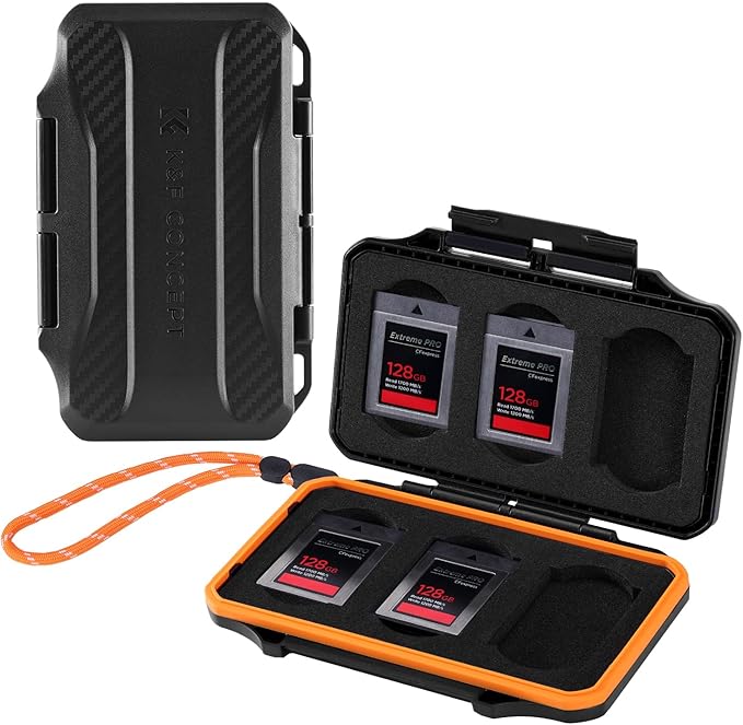 K&F Concept 6 Slots XQD Cfexpress Type-B Card Holder, Water-Resistant Memory Card Storage Carring Case, Shockproof Card Protection Box Organizer