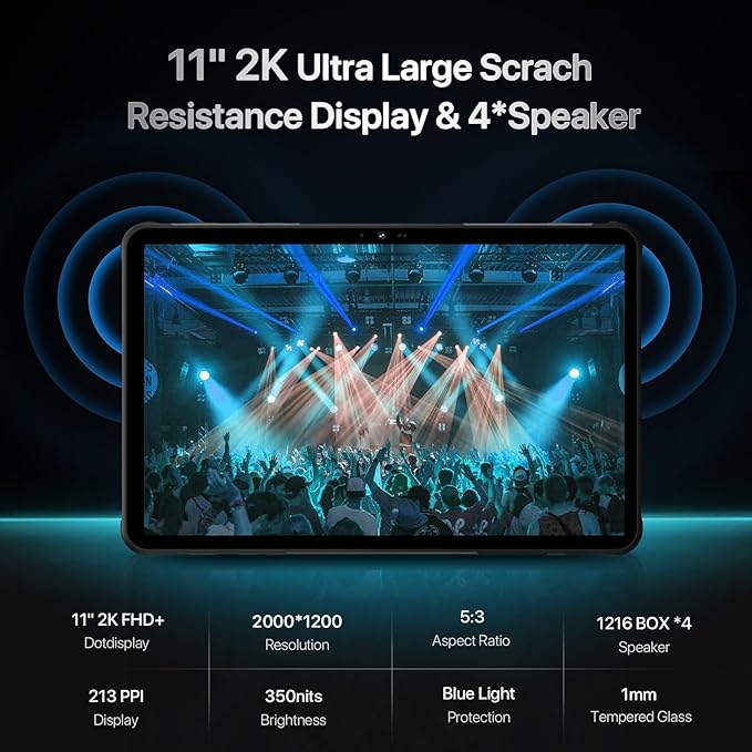 UMIDIGI 2K 11inch Rugged Tablet Android,Active T1 Octa-core 16GB RAM+128GB ROM,10000mAh,16+16+8MP Camera Waterproof Tablet with SIM Card Slot Unlocked/Stylus Pen/4G LTE/WiFi-5/BT 5.0/GPS,Warranty