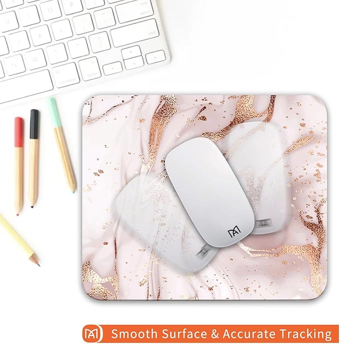 Square Mouse Pad Rose Gold Marble, Personalized Premium-Textured Custom Mouse Mat Design, Washable Mousepad Cloth, Non-Slip Rubber Base Computer Mouse Pads for Wireless Mouse